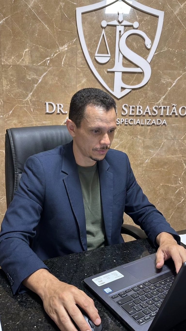 Dr. Lucas Sebastião em seu escritório - Especialista em Direito Previdenciário